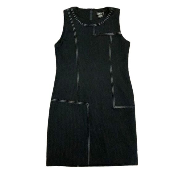Pure Amici Black Textured White Stitching Sleeveless Sheath Mini Dress Size XS - Picture 2 of 12